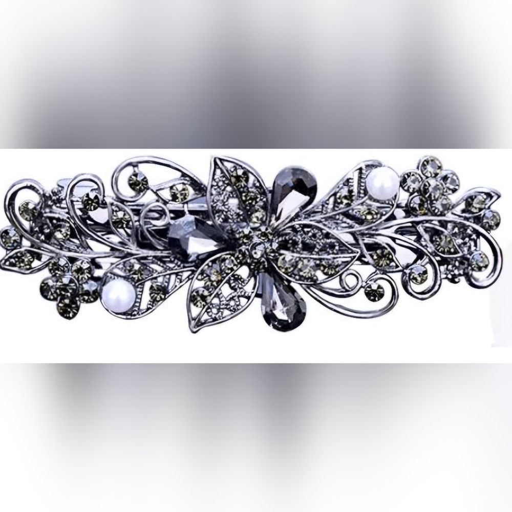 NEW Dark Gray Rhinestone Barrette!
